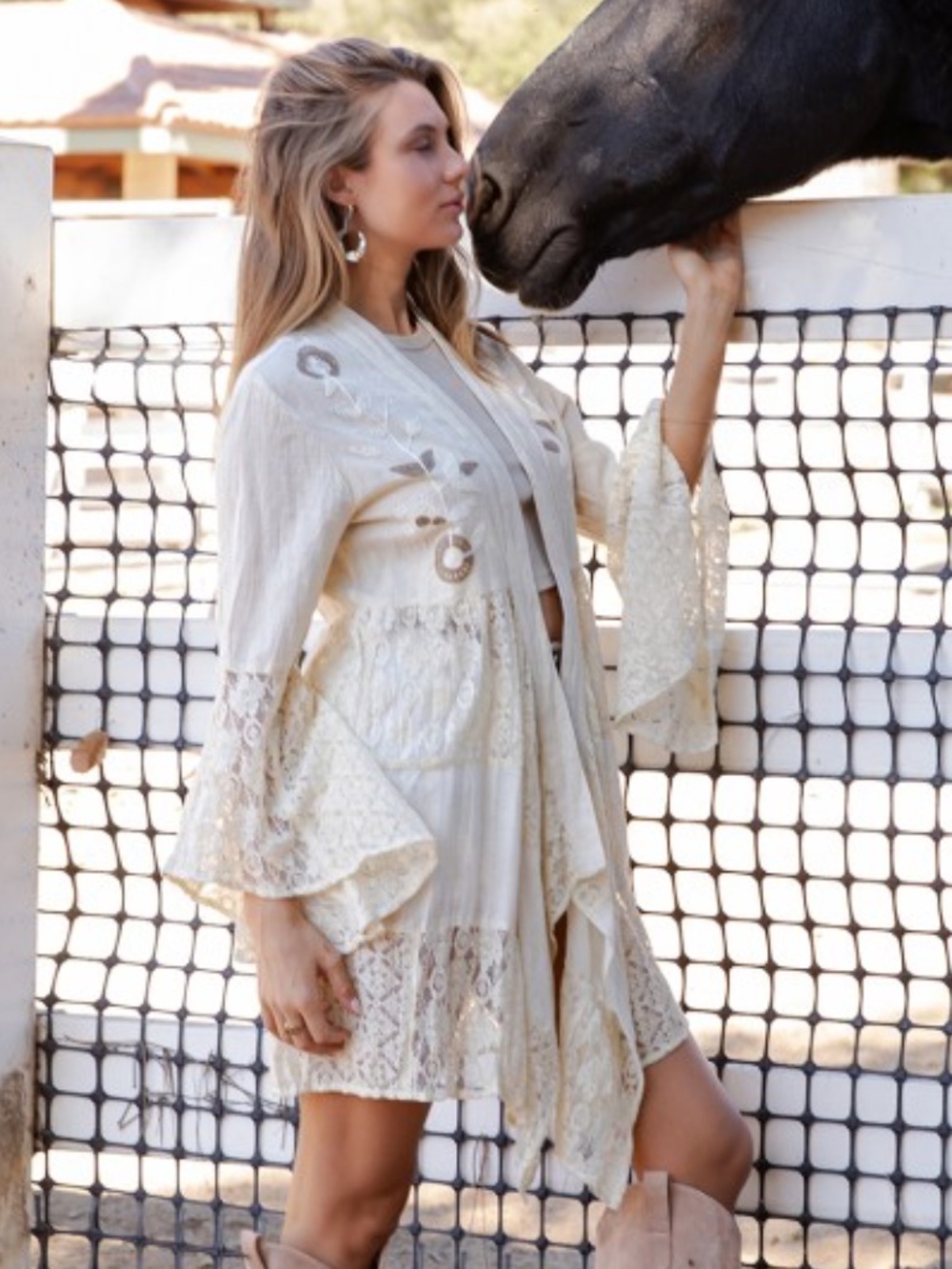 "The Josephine" Western Boho Chic Ivory Embroidered Kimono